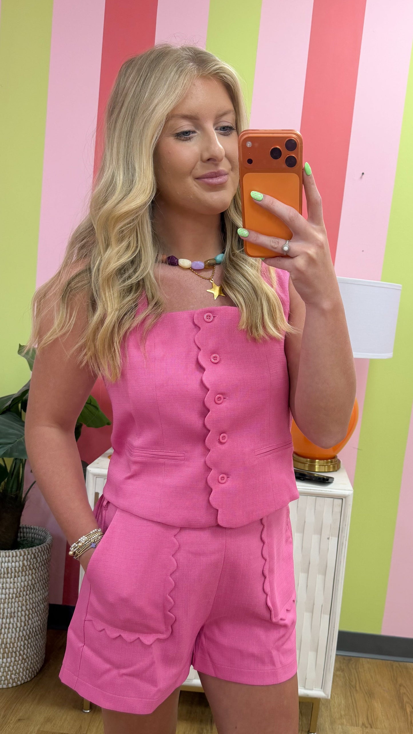 SCALLOPED VEST AND SHORTS SET