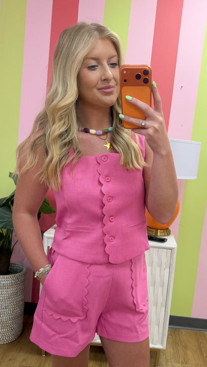 SCALLOPED VEST AND SHORTS SET