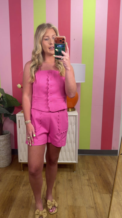 SCALLOPED VEST AND SHORTS SET