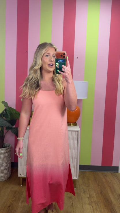 OMBRE PATTERN SIDE SLIT MIDI DRESS