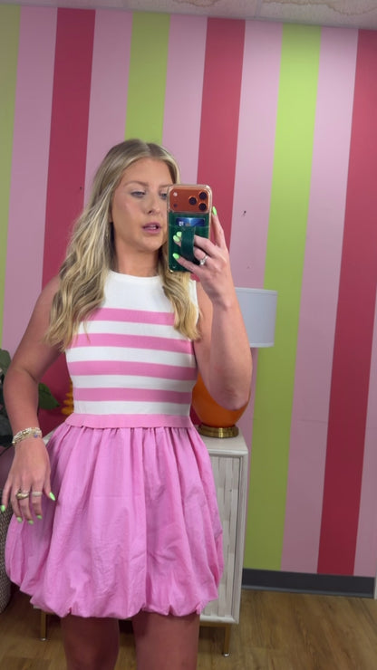 MIXED MEDIA BUBBLE HEM MIDI DRESS